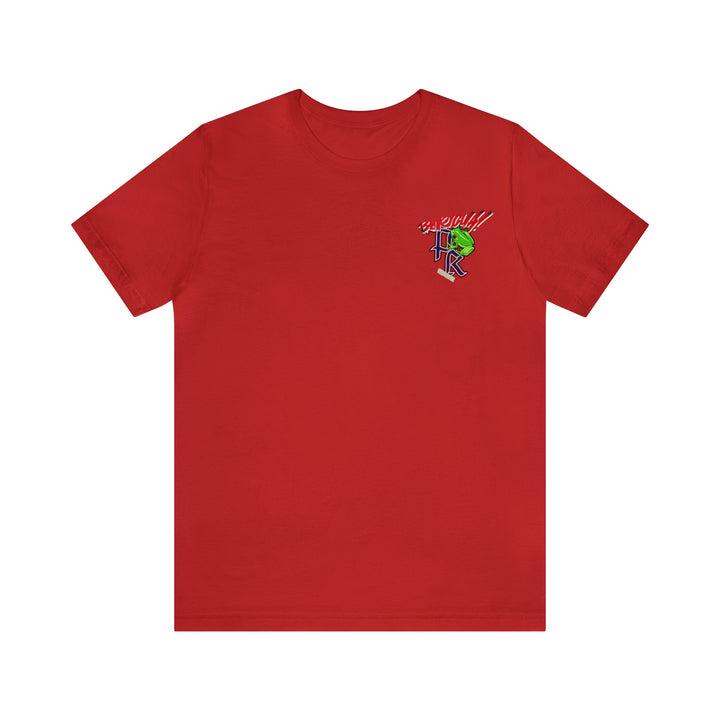 Red Puerto Rico short sleeve tee with small colorful graphic on chest, unisex cotton shirt