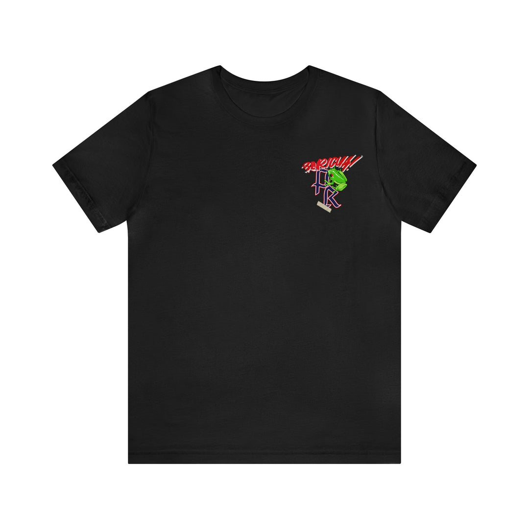 Black Puerto Rico short sleeve tee with colorful graphic on chest, made of soft 100% cotton, unisex fit, ribbed collar, and taped shoulders