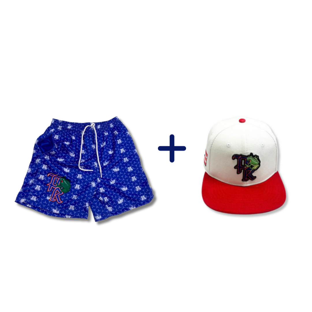 PR Hat and Shorts Bundle – Royal Blue & White with Red Hat