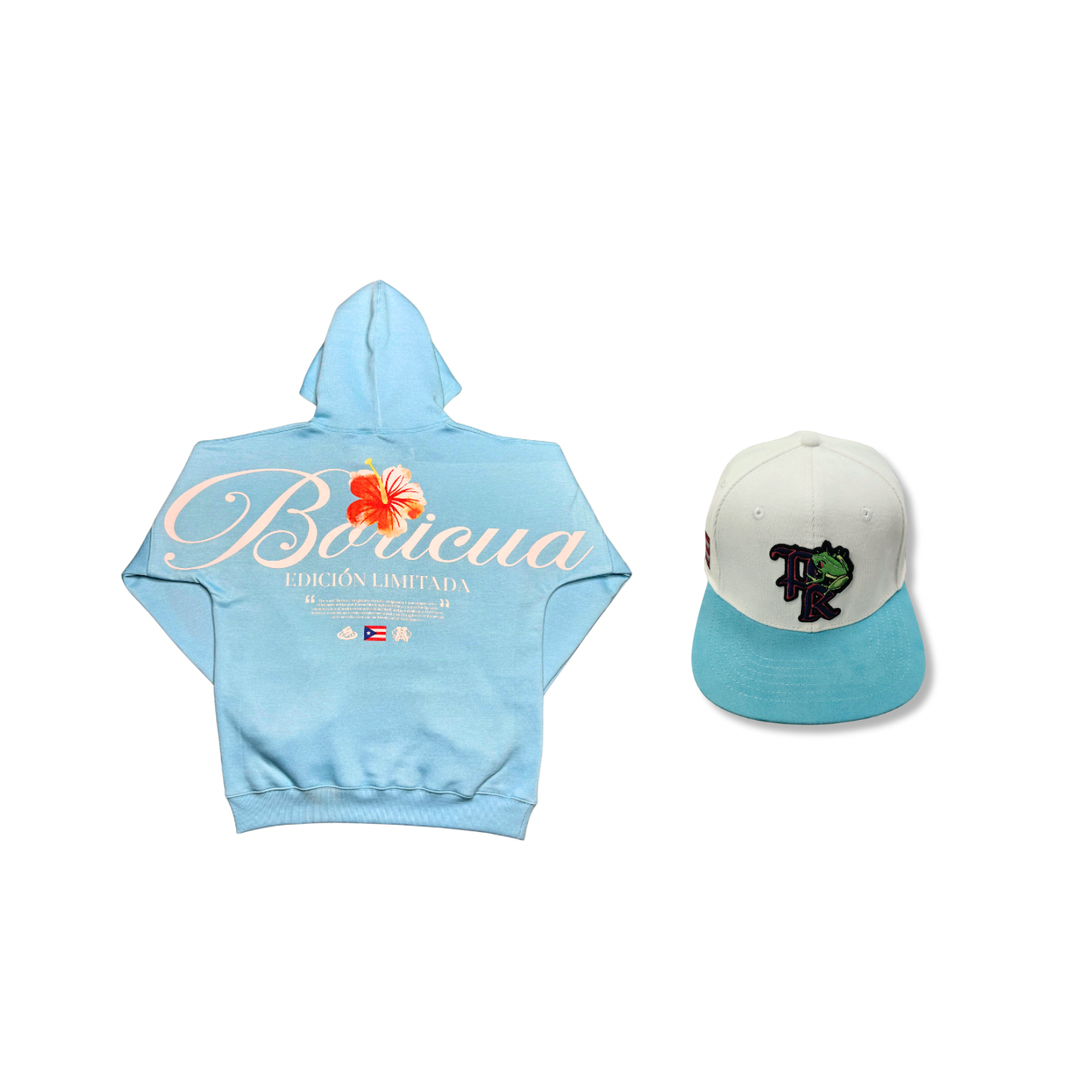 Boricua Hoodie Bundle + Hat (Baby Blue)