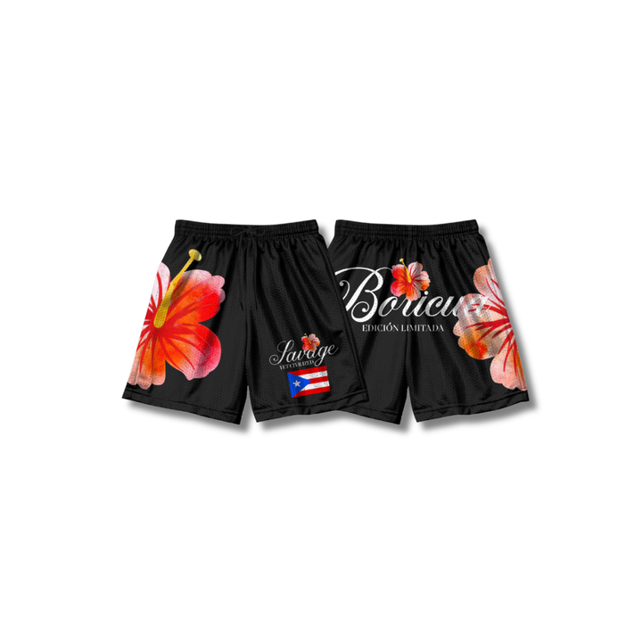 Boricua Spirit Mesh Shorts- (Black)