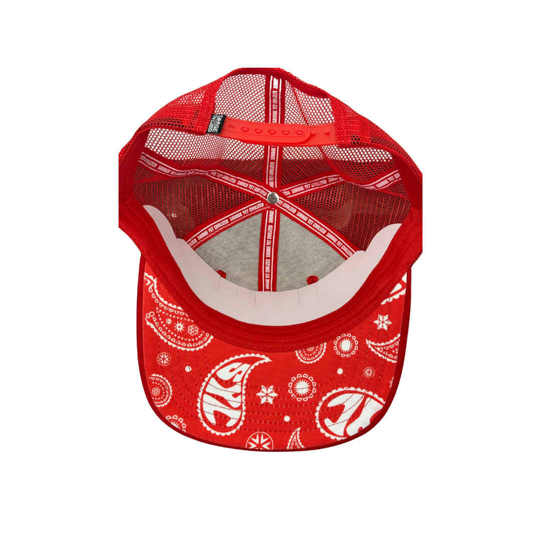 Street Smarts Corduroy Paisley Trucker Hat – Red