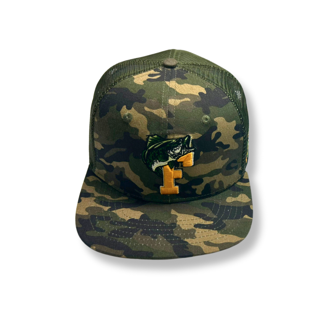 FLORIDA "LARGE MOUTH BASS" camo hat with breathable, water-resistant fabric and adjustable straps for outdoor use