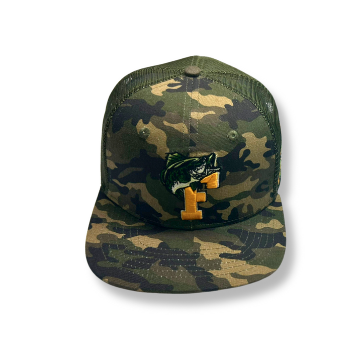 FLORIDA "LARGE MOUTH BASS" camo hat with breathable, water-resistant fabric and adjustable straps for outdoor use