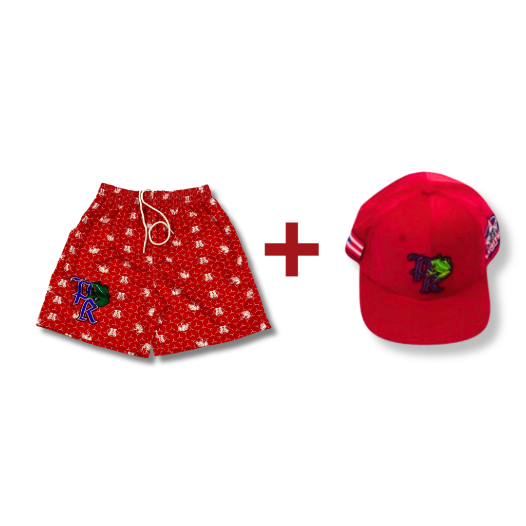 Coquí Shorts – Red and PR Red Hat Bundle