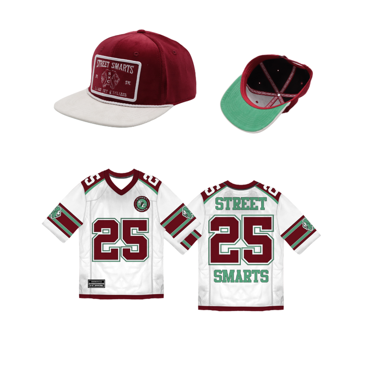 Burgundy Street Smarts Jersey + Corduroy Suede Snapback Hat Bundle