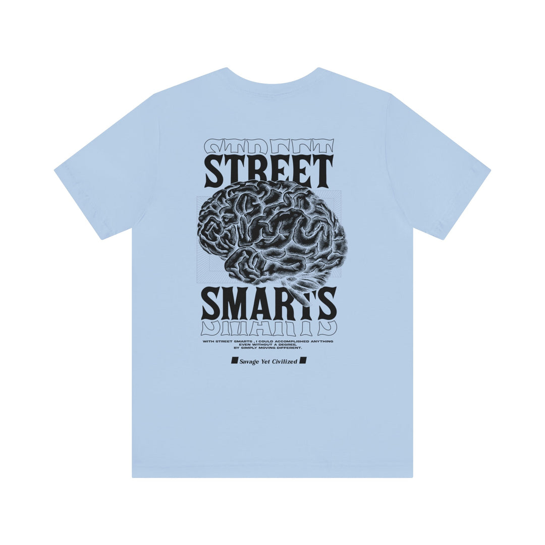 Carolina Blue jersey short sleeve tee with black brain graphic and "Street Smart's" text on back