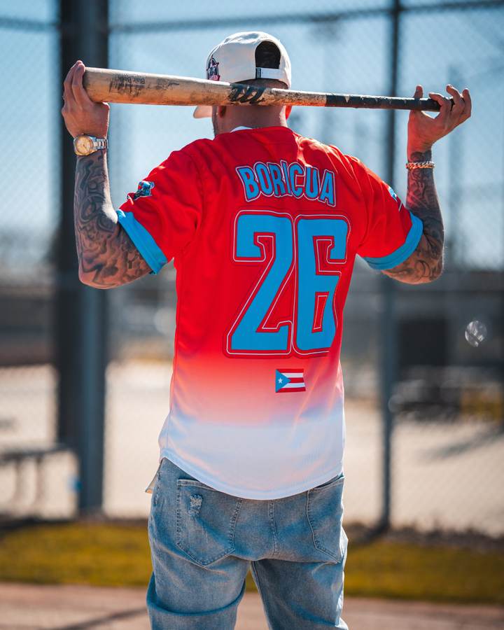 Puerto Rico red &amp; baby blue Mesh Baseball Jersey