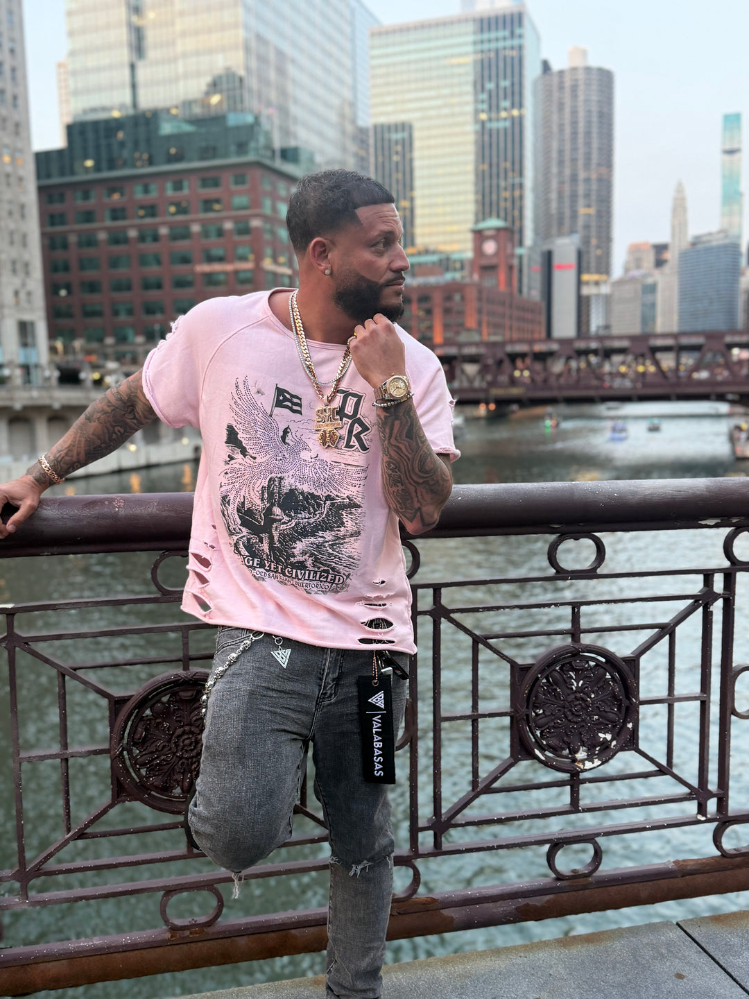 PR "El Morro" Distressed French Terry Tee (pink)