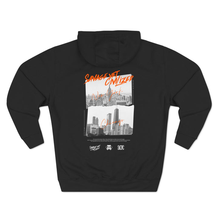 CHI TO NY - Three-Panel Fleece Hoodie