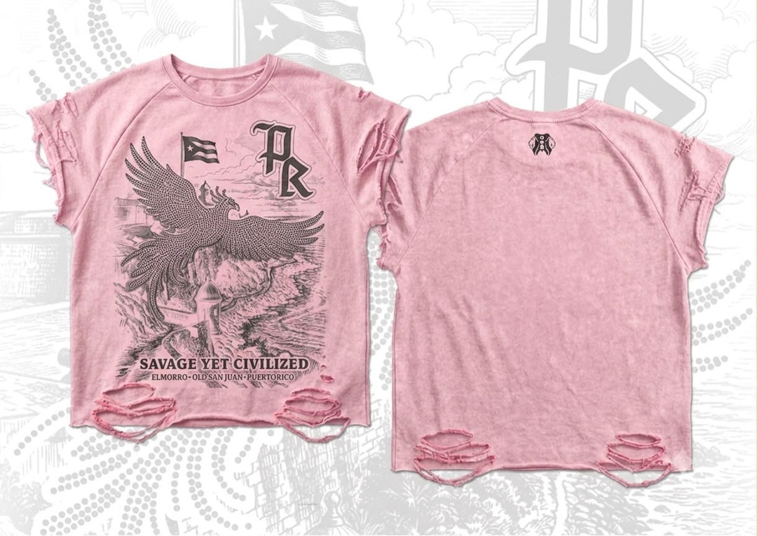 PR "El Morro" Distressed French Terry Tee (pink)