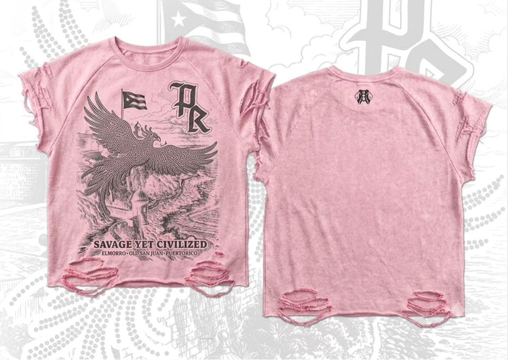 PR "El Morro" Distressed French Terry Tee (pink)