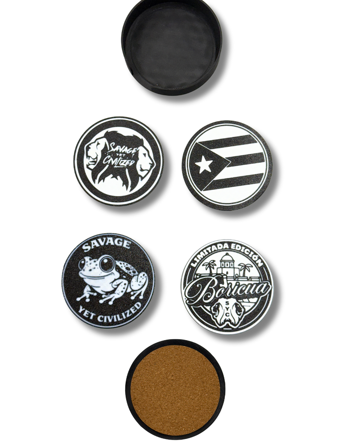 Puerto Rico & SYC Cup Coasters – 4-Piece Set with Holder