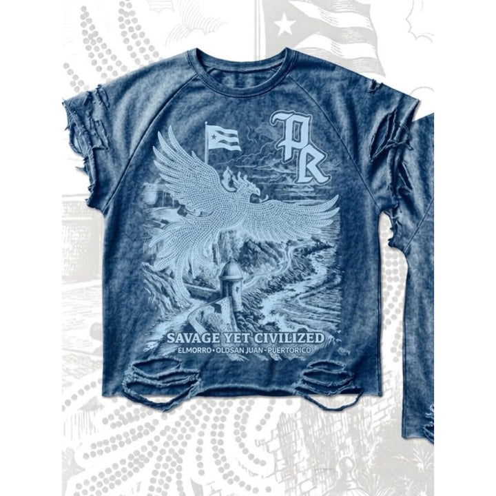 PR "El Morro" Distressed French Terry Tee (blue)