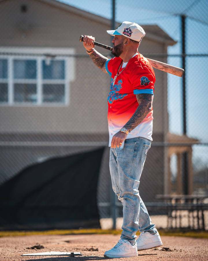 Puerto Rico red &amp; baby blue Mesh Baseball Jersey