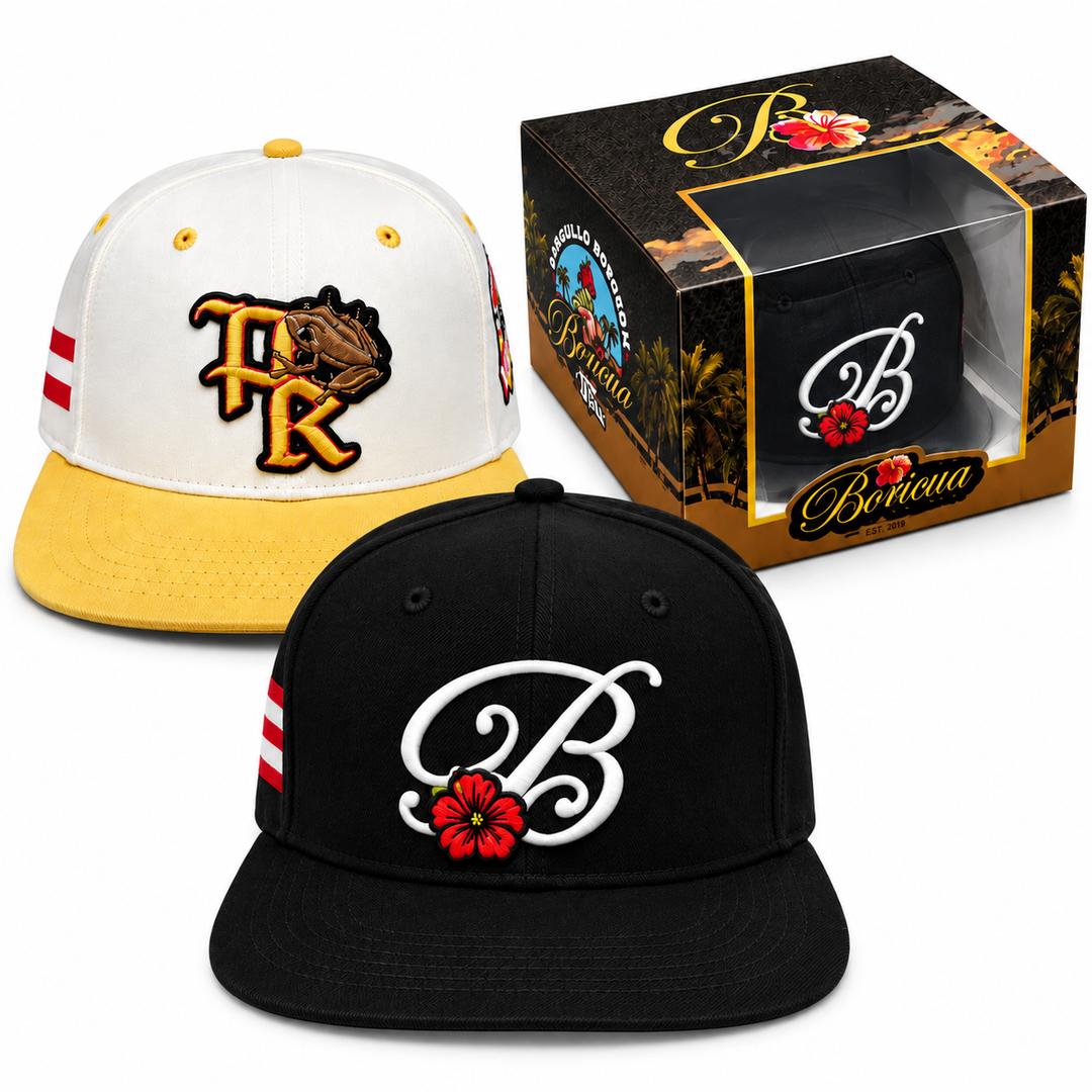 Boricua Hat Duo Bundle – Yellow/White PR + Black B