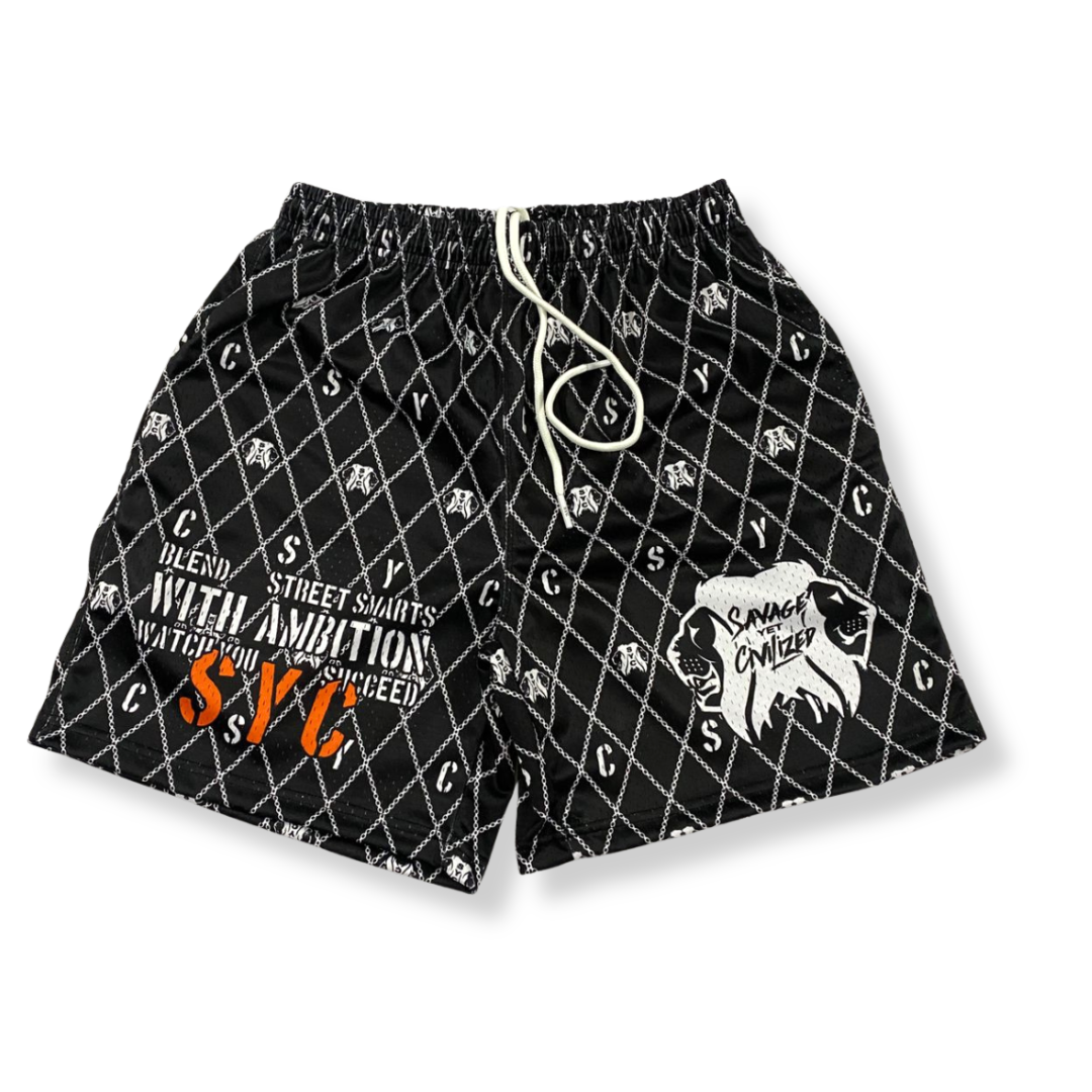 SYC Black and Orange Mesh Shorts