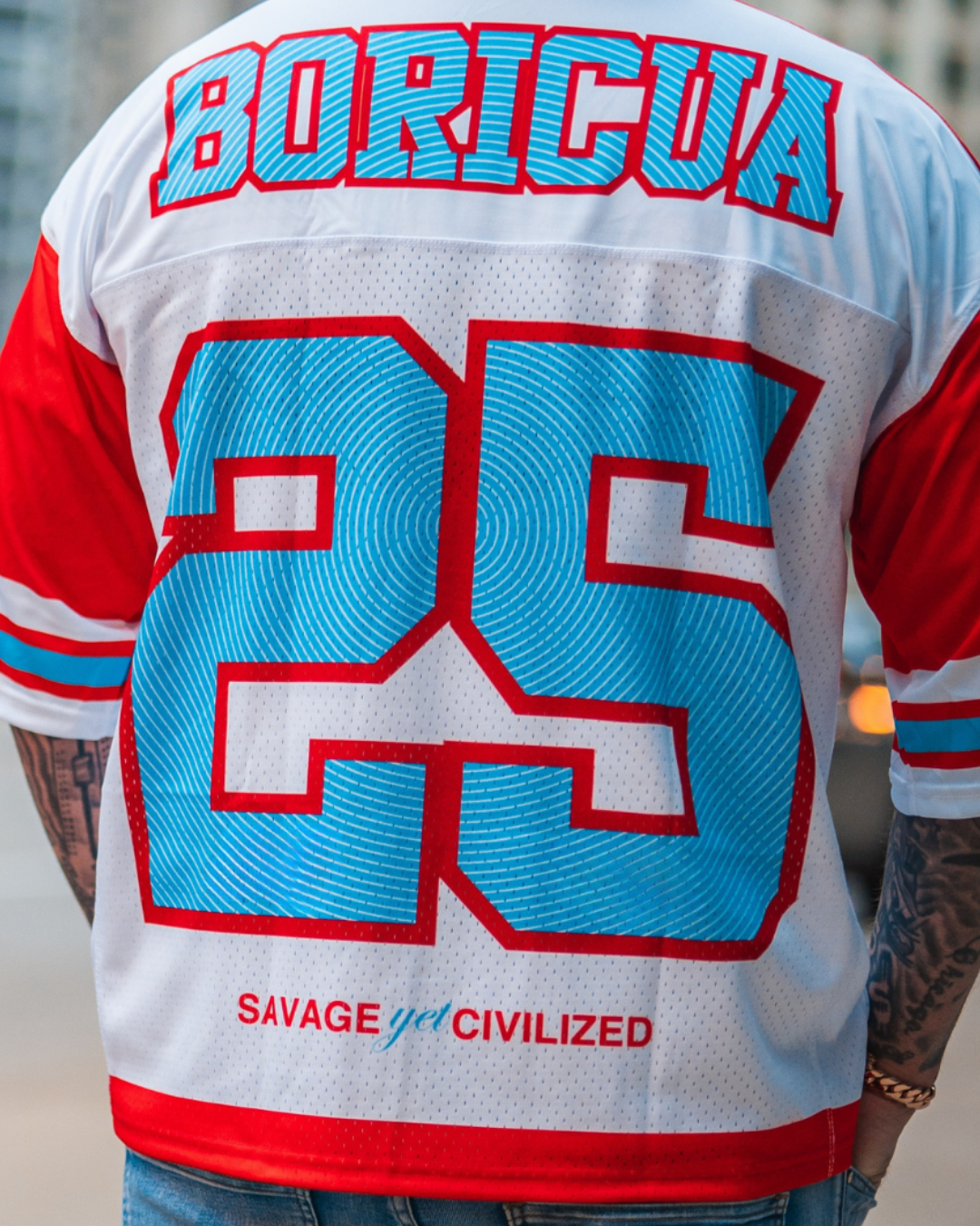 Sky Blue & Red Boricua Pride Oversize Drop Shoulder Jersey