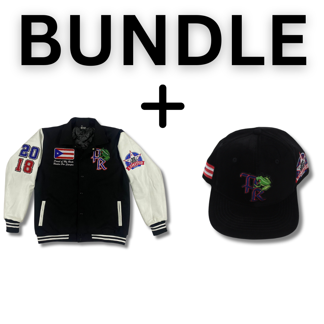 Bundle Puerto Rico (BLK)Varsity Jacket & HAT