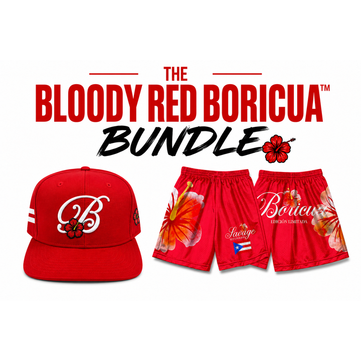 BLOODY RED BORICUA™ BUNDLE Hat + Shorts Combo