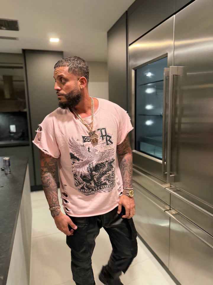 PR "El Morro" Distressed French Terry Tee (pink)