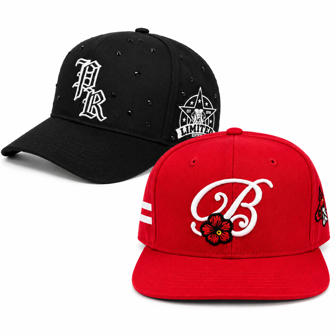 Boricua Hat Duo Bundle – Red B + Rhinestone Royale