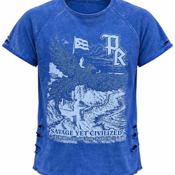PR "El Morro" Distressed French Terry Tee (blue)