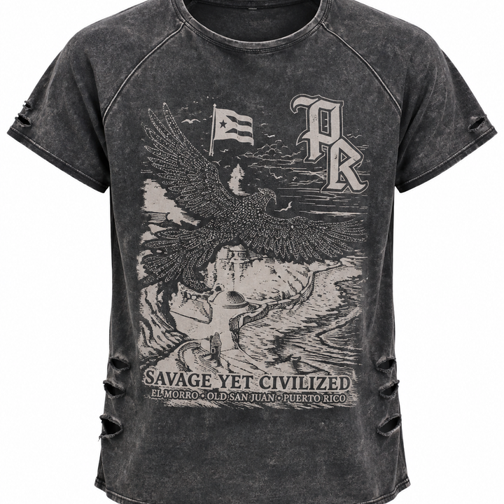 PR "El Morro" Distressed French Terry Tee