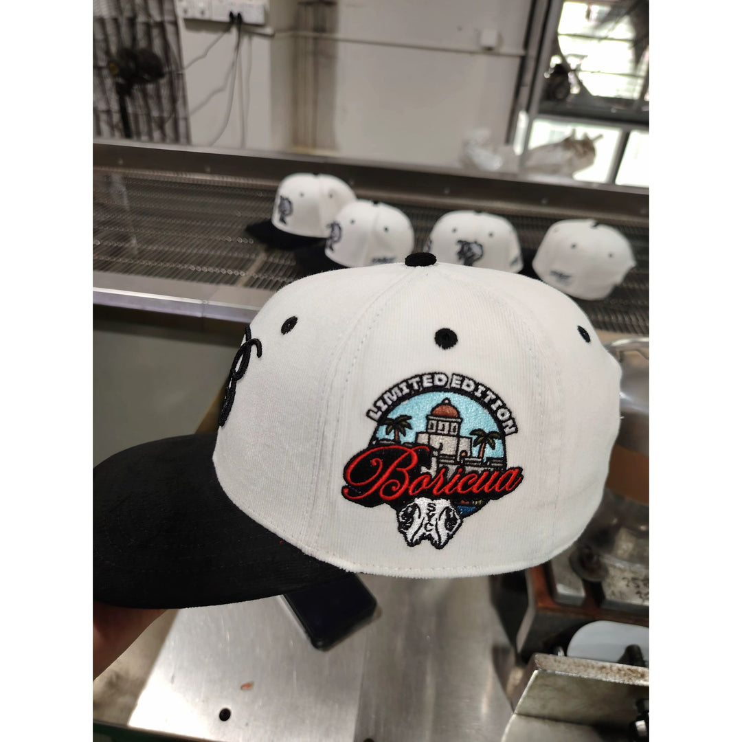B  Corduroy Hat -white &amp; black brim