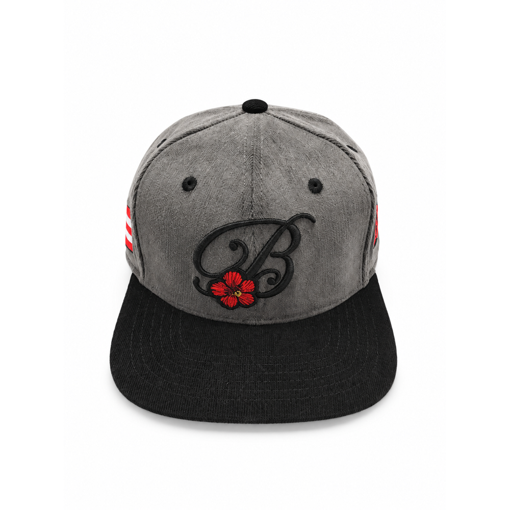 Grey and black Boricua B corduroy hat