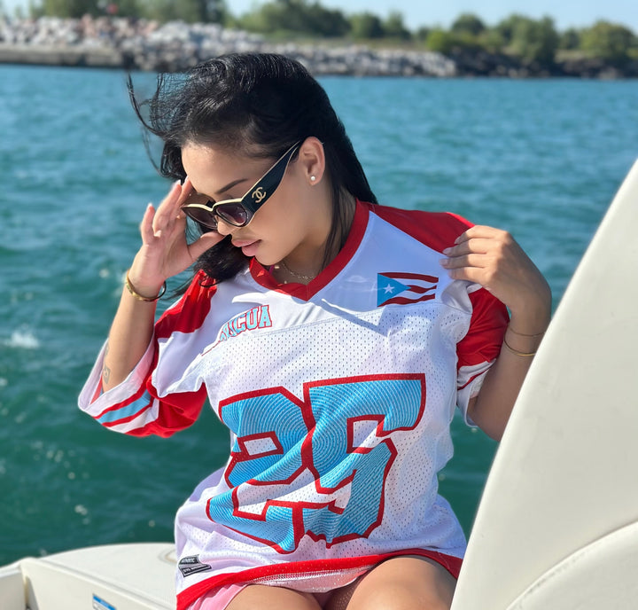 Sky Blue & Red Boricua Pride Oversize Drop Shoulder Jersey