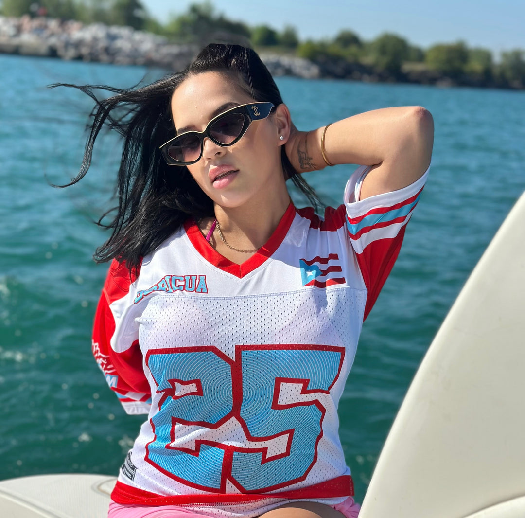 Sky Blue & Red Boricua Pride Oversize Drop Shoulder Jersey