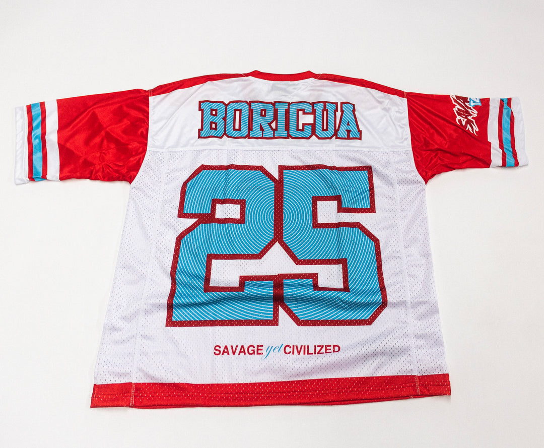 Sky Blue & Red Boricua Pride Oversize Drop Shoulder Jersey