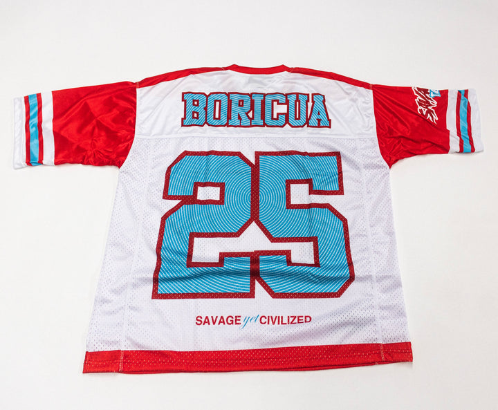 Sky Blue & Red Boricua Pride Oversize Drop Shoulder Jersey