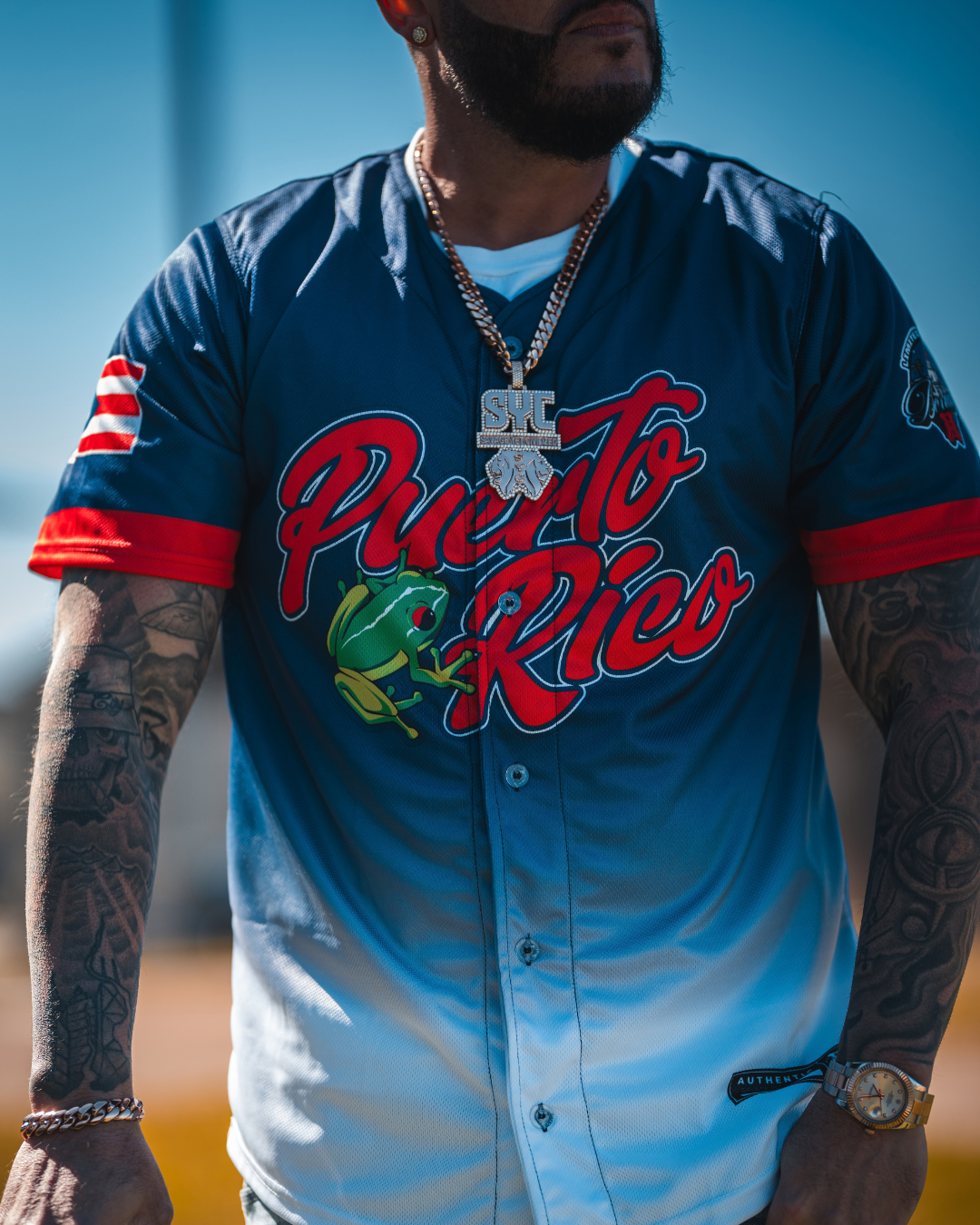 Puerto Rico Navy blue &amp; red Mesh Baseball Jersey
