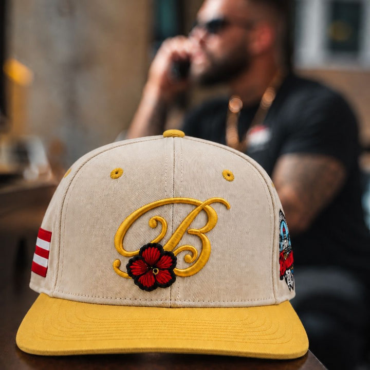 B Boricua Corduroy Hat – Cream &amp; Yellow lifestyle photo