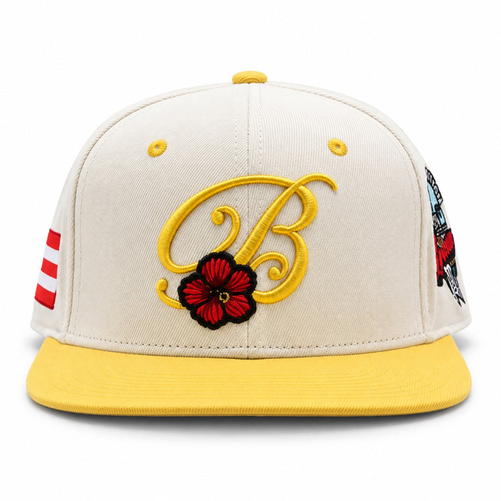 B Boricua Corduroy Hat – Cream &amp; Yellow front view