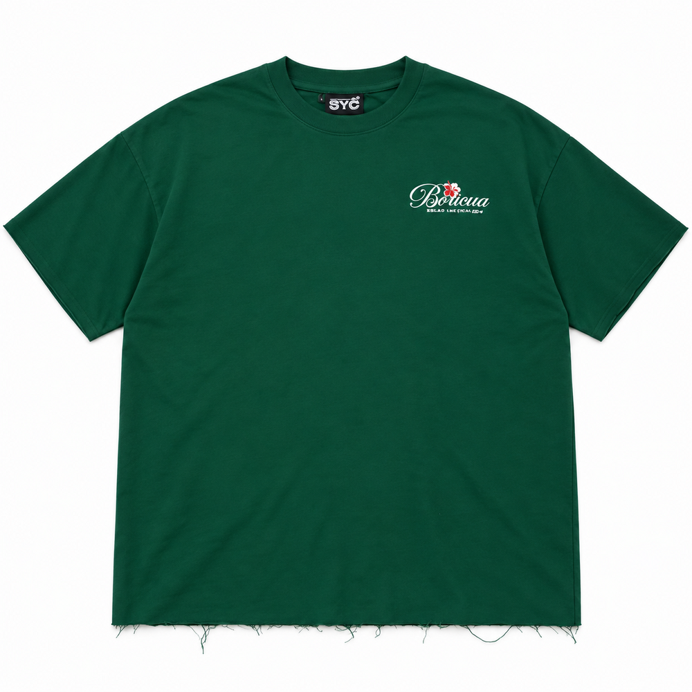 Boricua French Terry Seamless Tee in forest green – front