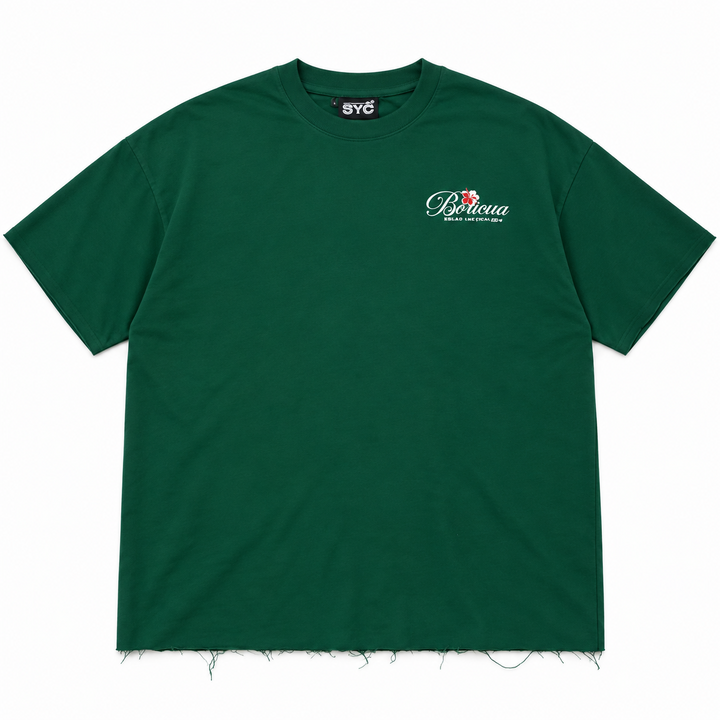 Boricua French Terry Seamless Tee in forest green – front