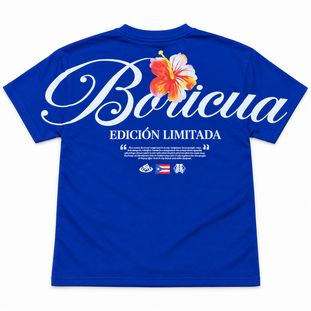 Boricua French Terry Seamless Tee in royal blue – back