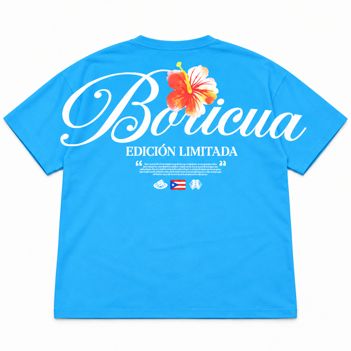 Boricua French Terry Seamless Tee in sky blue – back
