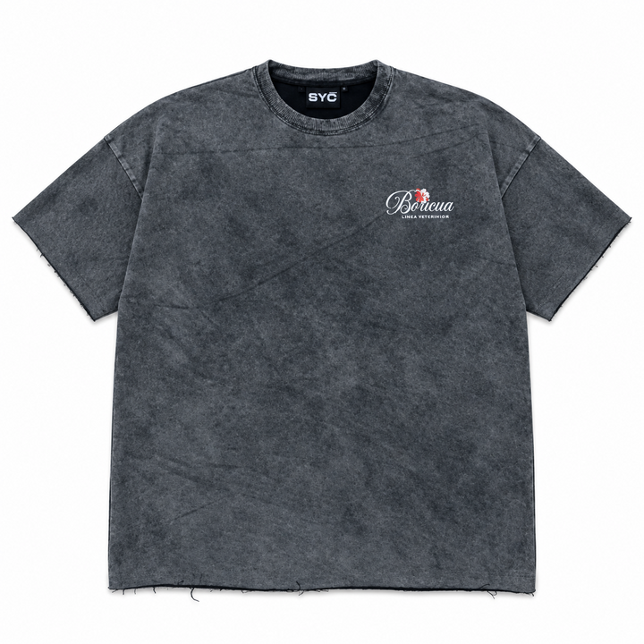 Boricua French Terry Seamless Tee in washed black – front