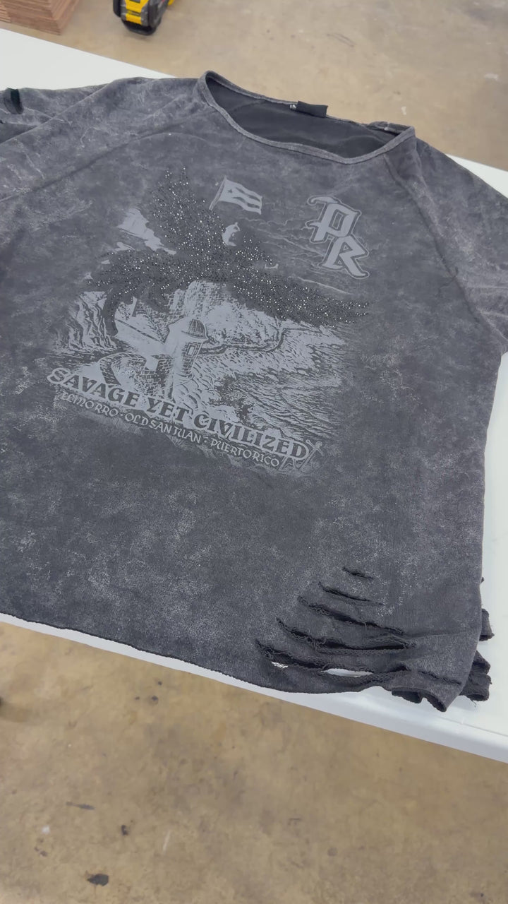 PR "El Morro" Distressed French Terry Tee
