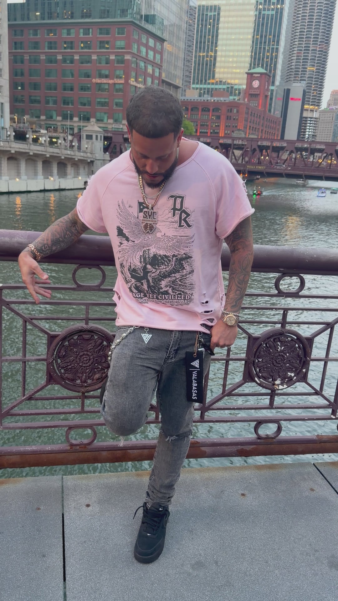 PR "El Morro" Distressed French Terry Tee (pink)