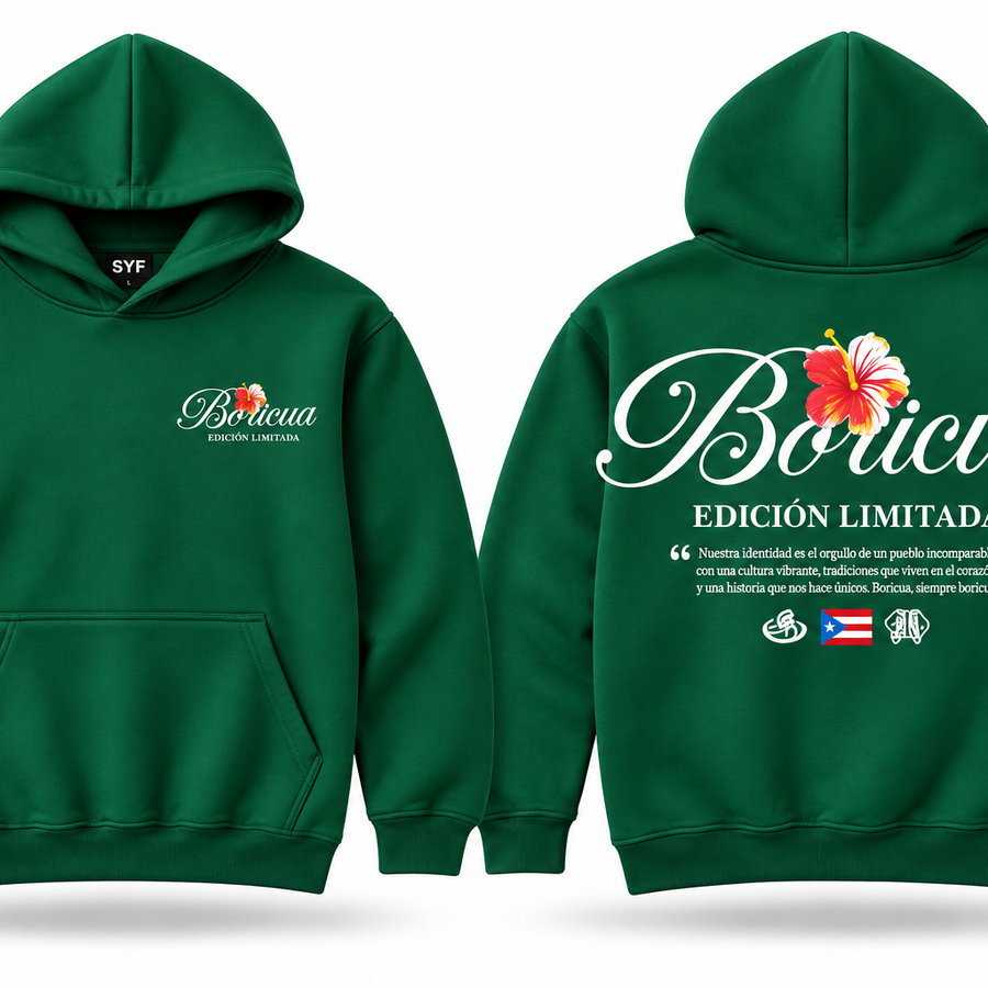 SYC Boricua forest green hoodie front and back