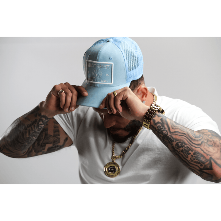 *PRE ORDER* Suede Trucker Hats - (Street Smarts) Baby Blue - Savage Yet Civilized Apparel  Perfect for Cyber Monday 2023