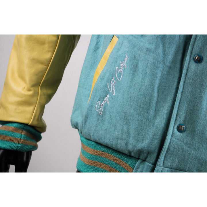 Luxury Varsity Jacket- "Cyan" Savage Yet Civilized Apparel Perfect for Cyber Monday 2023
