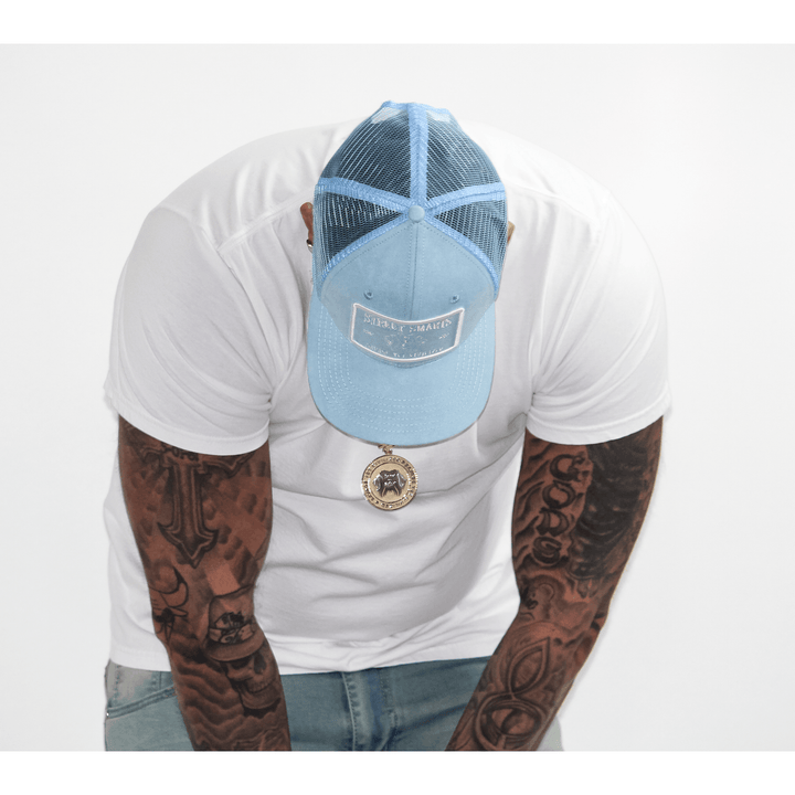*PRE ORDER* Suede Trucker Hats - (Street Smarts) Baby Blue - Savage Yet Civilized Apparel  Perfect for Cyber Monday 2023
