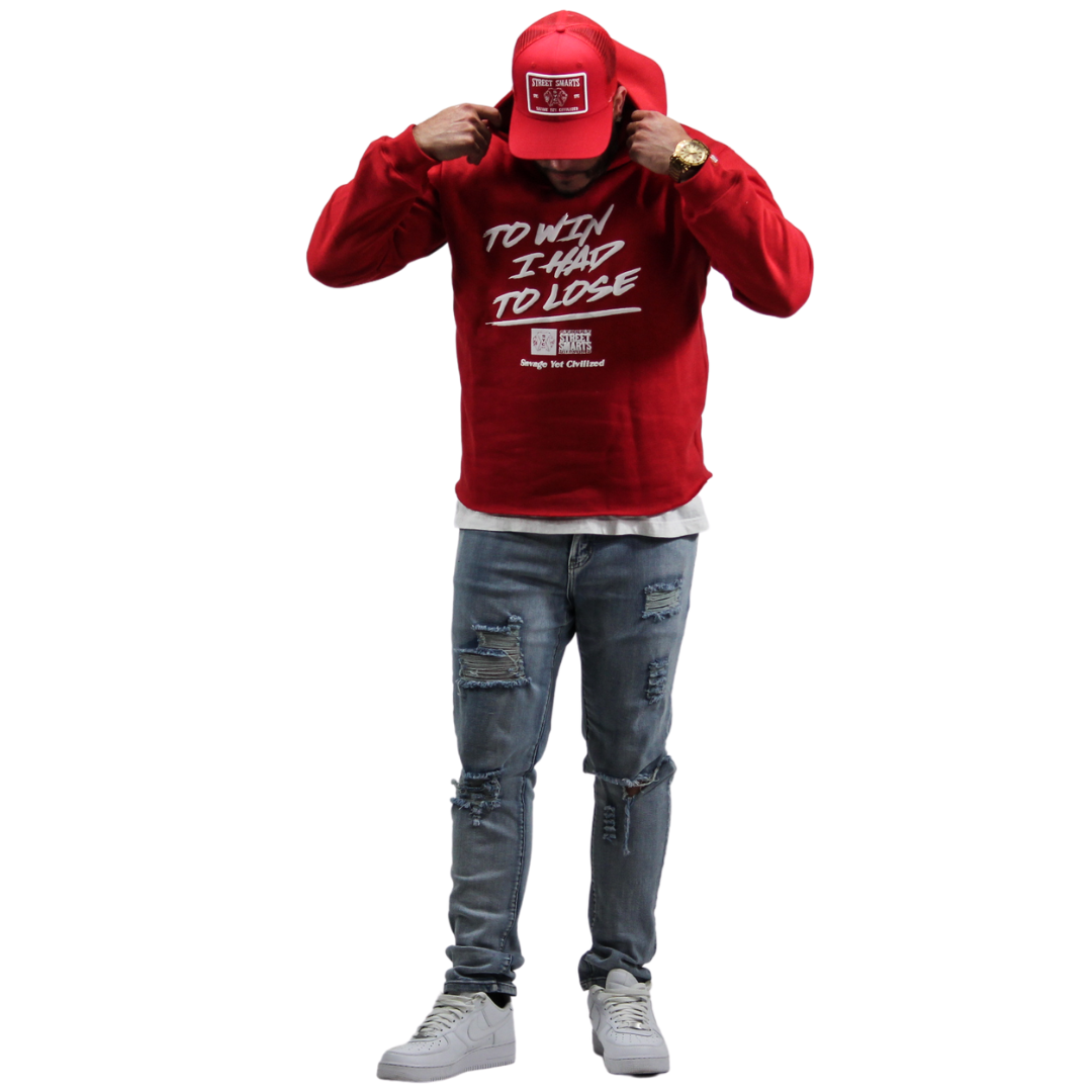 TO WIN I HAD TO LOSE- PUFF PRINT HOODIE (RED)
